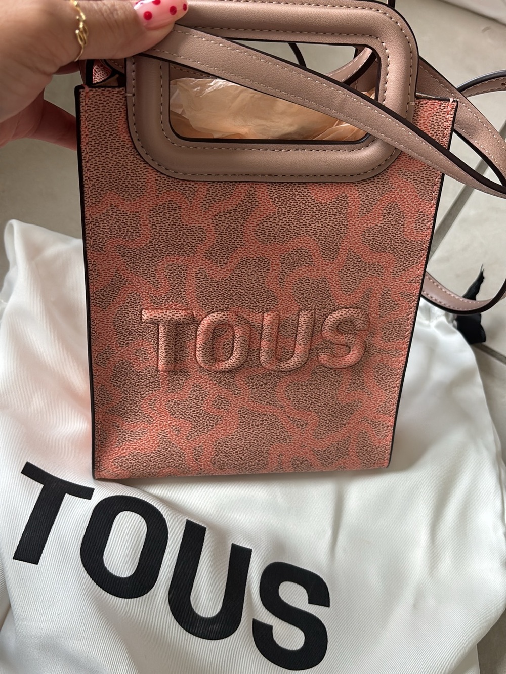 TOUS Coral Pink Patterned Mini Tote Crossbody